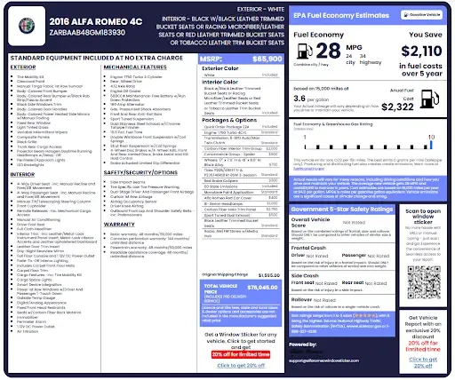 Alfa Romeo window sticker